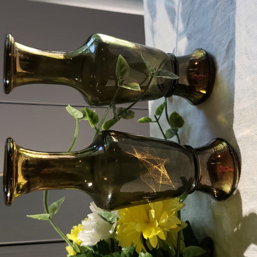 MCM gold/green ombre Wheatonware 5.5 vases pair